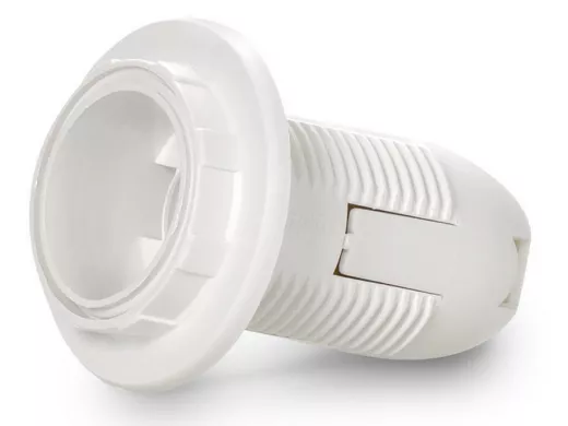 Патрон Е14 пластиковый с кольцом, термостойкий пластик, белый (SBE-LHP-sr-E14)