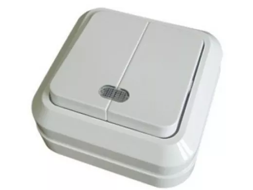 Выключатель TDM 2кл., Ладога, о/у, с подсветкой, IP20, 10А, белый SQ1801-0007