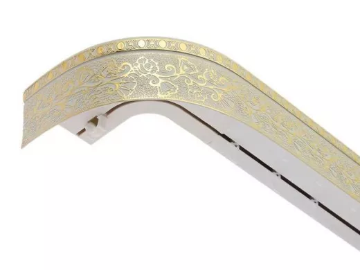 200см карниз КРУЖЕВО ЗОЛОТО БЕЛЫЙ 2х рядный с декор. планкой 70мм в индивид. упаковке. ультракомпакт