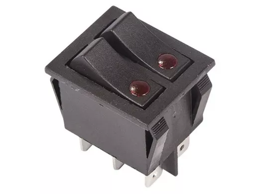 Выключатель клавишный 250V 15А (6с) ON-OFF черный  с подсветкой  ДВОЙНОЙ  REXANT