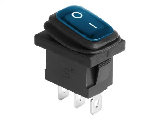 Выключатель клавишный 250V 6А (3с) ON-OFF синий  с подсветкой  Mini ВЛАГОЗАЩИТА REXANT
