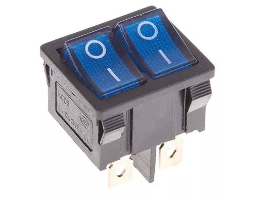 Выключатель клавишный 250V 6А (6с) ON-OFF синий с подсветкой ДВОЙНОЙ  Mini  REXANT