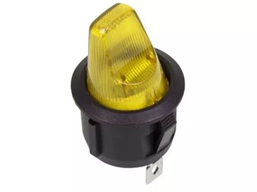Выключатель клавишный круглый 12V 16А (3с) ON-OFF желтый  с подсветкой  REXANT