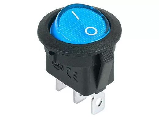 Выключатель клавишный круглый 12V 20А (3с) ON-OFF синий  с подсветкой  REXANT