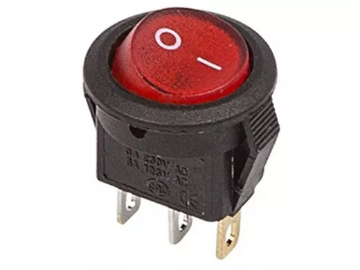 Выключатель клавишный круглый 250V 3А (3с) ON-OFF красный  с подсветкой  Micro  REXANT