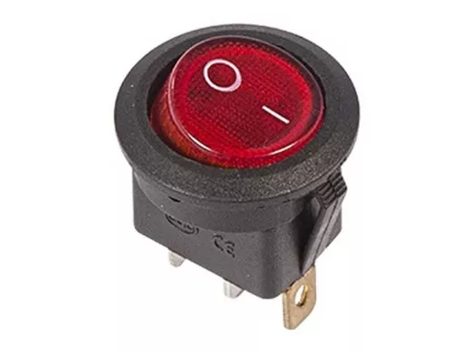 Выключатель клавишный круглый 250V 6А (3с) ON-OFF красный  с подсветкой  REXANT