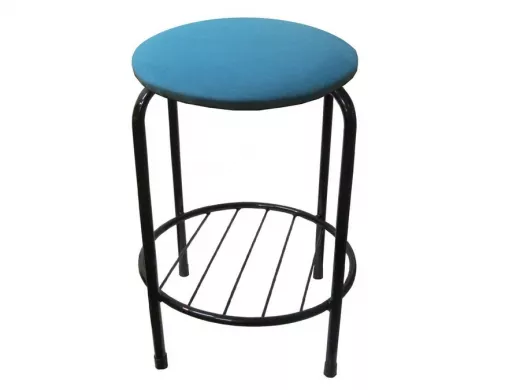 Табурет с подставкой для ног и полкой "TABURETTO-20469" круглое сиденье, чёрный, синий, ткань