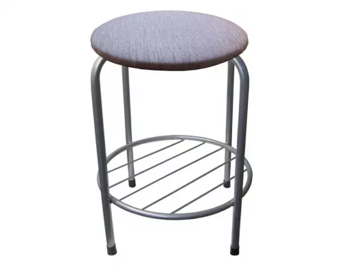 Табурет с подставкой для ног и полкой "TABURETTO-20478" круглое сиденье, серебристый, синий, ткань