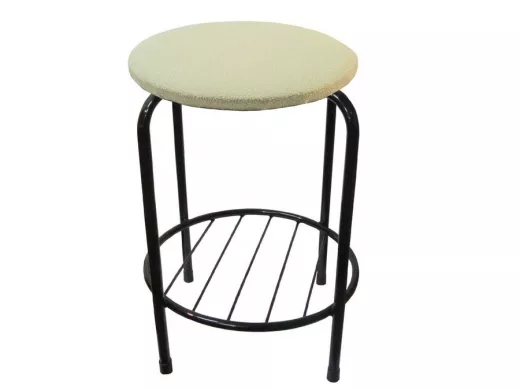 Табурет с подставкой для ног и полкой "TABURETTO-20488" круглое сиденье, чёрные ножки, бежев., ткань