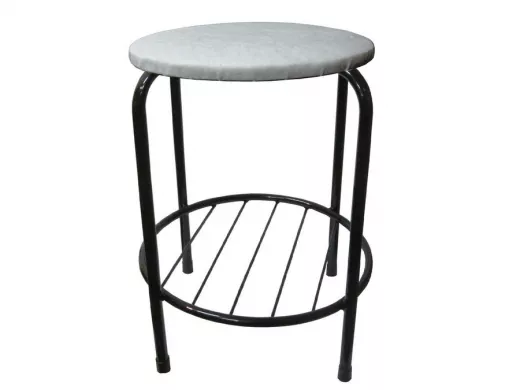 Табурет с подставкой для ног и полкой "TABURETTO-20489" круглое сиденье, чёрные ножки, серый,экокожа