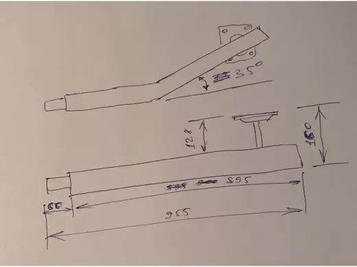 Поручень пристенный, длина  90см вылет 16см, угол 35гр 