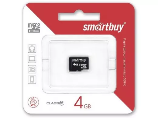 Карта памяти  micro SDHC    4GB  Smartbuy class 10, без адаптера