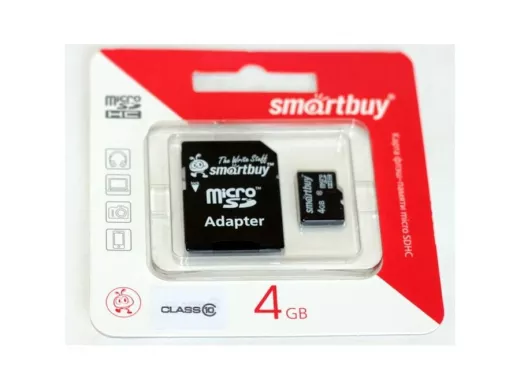 Карта памяти  micro SDHC    4GB  Smartbuy class 10, с адаптером