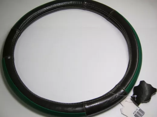 Оплетка на руль 38 см. M 4716 III D кожа коричневая+зеленая кожа вставка сверху "гладкая"