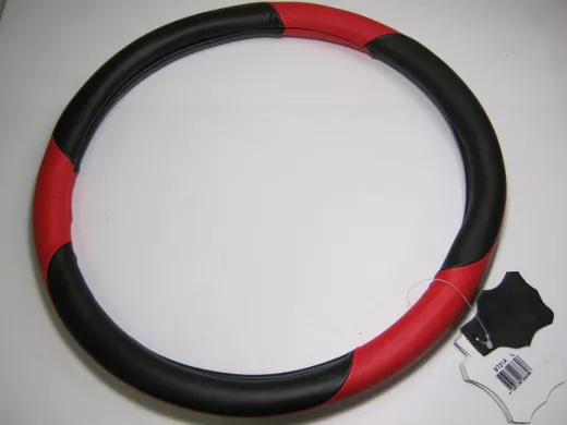 Оплетка на руль 40 см. L 9731A кожа черная+красная кожа "спорт" "гладкая"