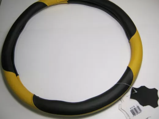Оплетка на руль 40 см. L 9731B кожа черная+желтая кожа "спорт" "гладкая"